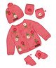 The Original Knit Full Sleeves Floral Embroidered Sweater With Cap Mittens & Socks Set - Rose Pink