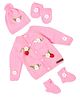 The Original Knit Full Sleeves Floral Embroidered Sweater With Cap Mittens & Socks Set - Pink