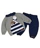 The Original Knit Full Sleeves Teddy Bear Embroidered & Applique Detailed Sweater & Pant Set - Grey & Navy Blue