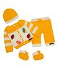 The Original Knit Knit Full Sleeves Fruits Embroidered  Sweater With Pajama & Cap Socks Set - Yellow & White