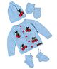 The Original Knit Knit Full Sleeves Fruits Embroidered Sweater With Mittens & Cap  Socks Set - Sky Blue