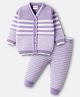 Babyhug Knit Full Sleeves Front Open Sweater Set with Stripes - Lavender