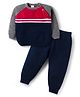 Babyhug Knitted Full Raglan Sleeves Sweater Set With Color Block Design - Navy Blue Red & Grey
