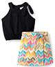 CrayonFlakes Cotton Knit Sleeveless Solid Crop Top With Skort Set - Pink & Black