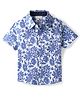 CrayonFlakes Cotton Woven Half Sleeves Floral Swrirls Printed Shirt - Blue