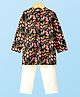 CrayonFlakes Cotton Woven Full Sleeves Floral Printed Kurta Pyjama Set - Black