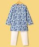 CrayonFlakes Cotton Woven Full Sleeves Floral Printed Kurta Pyjama Set - Blue
