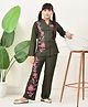 Bella Moda Cotton Woven Full Sleeves Floral & Leaf Embroidered Coordinating Shirt Style Top & Pant Set - Green