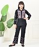 Bella Moda Cotton Woven Full Sleeves Abstract Embroidered Coordinating Shirt Style Top & Pant Set - Black