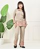 Bella Moda Cotton Woven Full Sleeves Floral Embroidered Coordinating Shirt Style Top & Pant Set - Beige