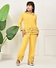 Bella Moda Cotton Woven Full Sleeves Floral Embroidered Coordinating Shirt Style Top & Pant Set - Yellow