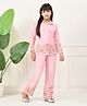 Bella Moda Cotton Woven Full Sleeves Floral Embroidered Coordinating Shirt Style Top & Pant Set - Pink