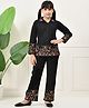 Bella Moda Cotton Woven Full Sleeves Floral Embroidered Coordinating Shirt Style Top & Pant Set - Black