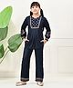 Bella Moda Cotton Woven Full Puffed Sleeves Floral Embroidered Top & Pant Set - Navy Blue