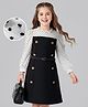 Hola Bonita Knit Full Sleeves Twofer Style Dress with Belt Polka Pattern & Button Detailing - Black