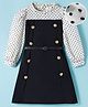 Hola Bonita Knit Full Sleeves Twofer Style Dress with Belt Polka Pattern & Button Detailing - Black