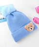 Babyhug Knit Woollen Cap With Teddy Bear Patch Blue - Diameter 9 cm