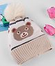 Babyhug Knit Woollen Cap With Teddy Bear Design Off White - Diameter 9 cm