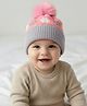 Babyhug Knit Woollen Cap With Floral Design Pink & Grey - Diameter 9 cm