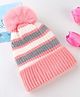Babyhug Knit Striped Woollen Cap Pink & Grey - Diameter 9 cm