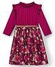 Hola Bonita Woven Three Fourth Sleeves Dress & Belt with Floral Print & Frill Detailing - Marooon