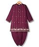 Babyhug Cotton Blend Full Sleeves Kurta Dhoti Set with Foil Floral & Elephant Print - Maroon