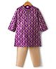 Babyhug Brocade Full Sleeves Kurta Pajama Set with Floral Embroidery - Purple