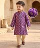 Babyhug Brocade Full Sleeves Kurta Pajama Set with Floral Embroidery - Purple
