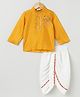 BYB Premium Silk Woven Ganesh Chaturthi Theme Full Sleeves Lord Ganesha Hand Embroidered Kurta Dhoti Set - Yellow & White