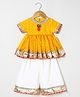 BYB Premium Cotton Woven Half Sleeves Leheriya Designed & Gota Lace Embellished Peplum Top & Palazzo Set - Yellow