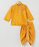 BYB Premium Silk Woven Ganesh Chaturthi Theme Full Sleeves Lord Ganesha Hand Embroidered Kurta Dhoti Set - Mustard