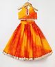 BYB Premium Chiffon Woven Sleeveless Bandhani Designed & Gota Lace Embellished Coordinating Halter Neck Hand Embroidered Lehenga Choli Set - Orange