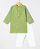 BYB Premium Chanderi Woven Full Sleeves Hand Embroidered Mirror Work Detailed Kurta Pyjama Set - Sage Green
