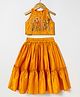 BYB Premium Silk Woven Sleeveless Beads Embellished Floral Designed Hand Embroidered Lehenga Choli Set - Yellow
