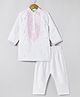 BYB Premium Chanderi Woven Full Sleeves Hand Embroidered Mirror Work Detailed Kurta Pyjama Set - White