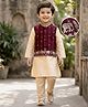 Babyhug Woven Full Sleeves Solid Kurta Payjama Set with Foil Floral & Elephant Printed Nehru Jacket - Maroon