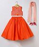BYB Premium Tussor Woven Sleeveless Sequins Embellished Floral Designed Hand Embroidered Lehenga Choli With Dupatta Set - Orange