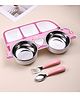 Bembika Stainless Steel Baby Feeding Set  Durable, Non-Toxic, Compact Kids Crockery Set with Safety Utensils for Tiny Hands, Easy to Clean, Perfect Baby Dinner Set-(Pink Car Design with Fork & Spoon)