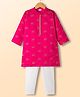 Babyhug Chanderi Woven Full Sleeves Kurta Pajama Set With Animal Embroidery & Sequin Detailing - Fuschia