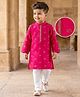 Babyhug Chanderi Woven Full Sleeves Kurta Pajama Set With Animal Embroidery & Sequin Detailing - Fuschia