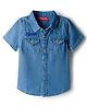 Babyhug Cotton Woven Half Sleeves Denim Washed Shirt With Text Embriodery - Blue