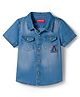 Babyhug Denim Woven Half Sleeve Washed Shirt With Text Embroidery - Blue