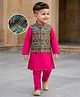 Babyhug 100% Cotton Cambric Full Sleeves Kurta Pajama Set with Jacket & Floral Print - Fuchsia
