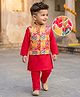 Babyhug Cambric Full Sleeves Kurta Pajama Set with Jacket Embroidery & Sequin Detailing - Red