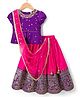 Babyhug Brocade Woven Half Puffed Sleeves Pattu Pavda Lehenga Set with Dupatta & Embroidery - Purple & Fuchsia
