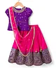 Babyhug Brocade Woven Half Puffed Sleeves Pattu Pavda Lehenga Set with Dupatta & Embroidery - Purple & Fuchsia