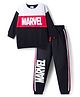 Pine Kids Marvel Terry Knit Oversize Drop Shoulder Full Sleeves T-Shirt and Joggers Set with Avengers Graphics - Black