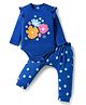 Doodle Poodle Interlock 100% Cotton Knit Full Sleeves Onesie & Diaper Leggings With Floral Print - Navy Blue
