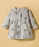 Pink Rabbit Single Jersey Knit Full Sleeves Front Open Frock with Butterfly Print - Light Grey