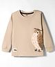 Pink Rabbit Single Jersey Knit Full Sleeves T-Shirt With Owl Print - Tan